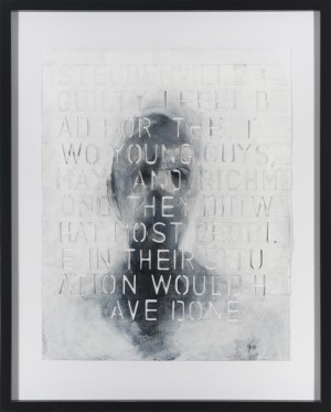 “#yesallwomen, No. 5, Steubenville Guilty” by Heather Green, charcoal, india ink, acrylic, and graphite on hand-cut paper, 24" x 19" image courtesy of Kruger Gallery